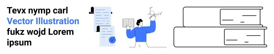 Professional Document Review and Stack of Books with Researcher Holding Paper イラスト素材