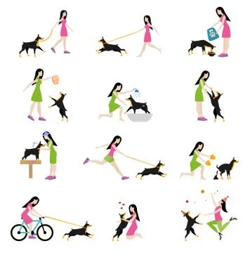 Professional dog walking Stock Illustration