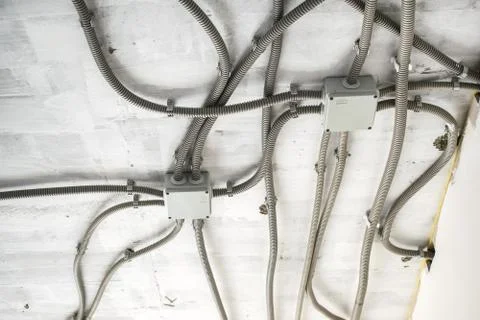 Professional draft electrical wiring in house or apartment during repair Stock Photos