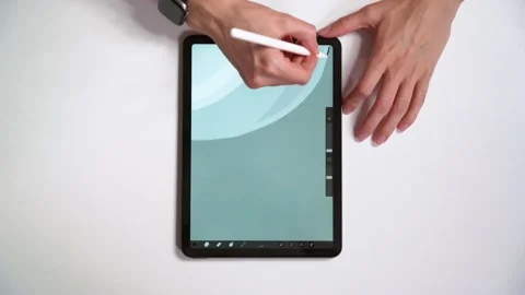 Professional drawer tests new tablet painting picture Video stock 221878018