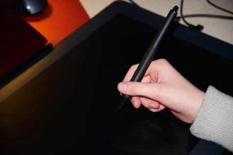 Professional drawing on the large graphics tablet Foto stock