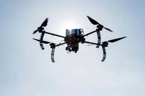 Professional drone prototype flying Stock Photos