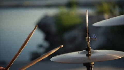 Professional drummer performing outdoor Stock Footage