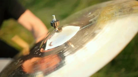 Professional drummer, playing the drum set and cymbals, on street, close-up Stock-Footage 114222575