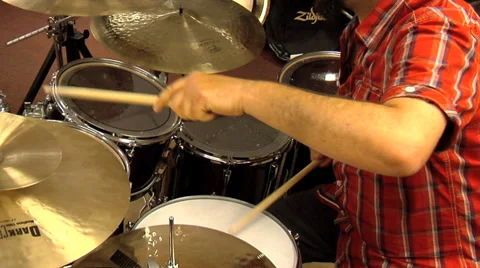 Professional drummer plays on set Stock Footage 34600833