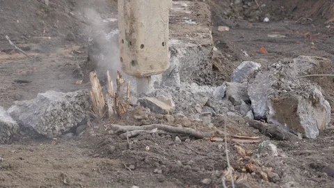 Professional electric tools for breaking the concrete cover. Close-up Stock Footage 129870309
