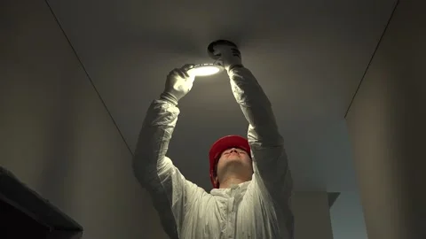 Professional electrician work on LED lighting installation in new apartment. 4K Stock Footage 151729728