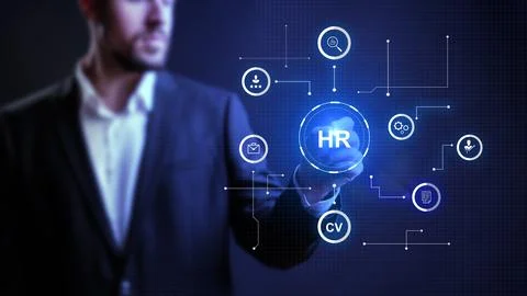 Professional engaged in human resources activities using digital technology to Stock Photos