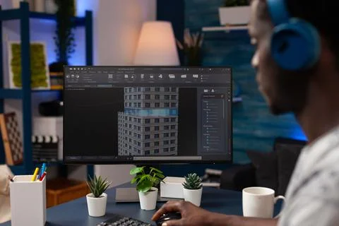Professional engineer developer working remote from home 库存照片