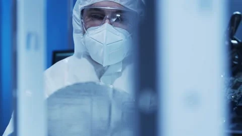 Professional engineer is developing a modern microprocessor in a futuristic Video stock 156040800