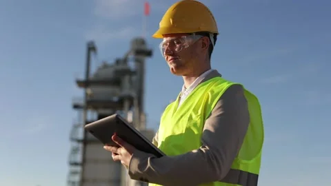 A professional engineer, a heavy industry worker, an inspector dressed in a Stock Footage 227781859