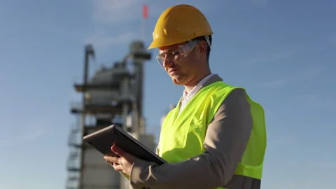 A professional engineer, a heavy industry worker, an inspector dressed in a Stock Footage 278295894