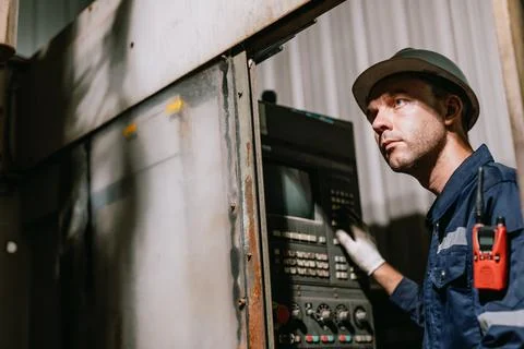 Professional engineer male worker working service inspecting machine interi.. Stock Photos