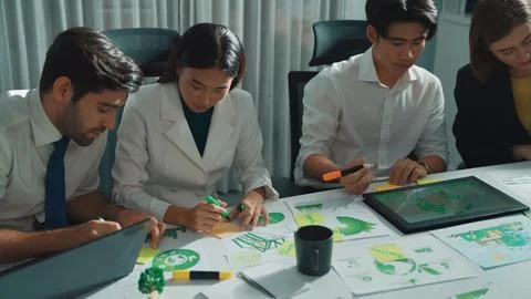 Professional engineer team talking about turbine engine structure. Alimentation. Stock Photos