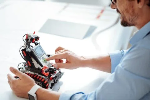 Professional engineer testing the robot Fotos de archivo