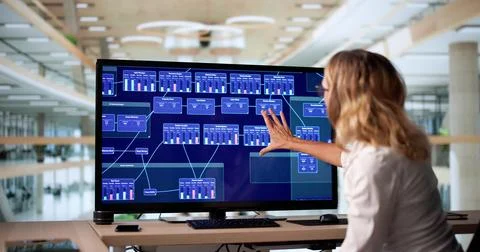 Professional Engineer Using Node Editor For Business Development And Research Stock Photos