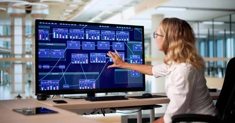 Professional Engineer Using Node Editor For Business Development And Research Stock Photos