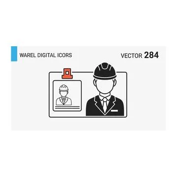 Professional engineer worker id card identification outline icon Stock Illustration