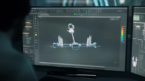 Professional engineer working in digital 3d software to make machine details Stock Footage 253173378