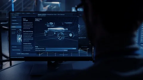 Professional Engineer Works on a Computer with a 3D CAD Software and Tests Stock Footage 105727373