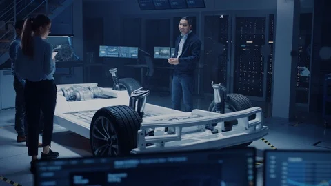 Professional Engineer Works on a Computer with a 3D CAD Software and Tests Stock Footage 105728256