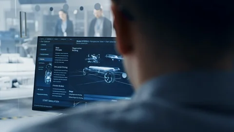 Professional Engineer Works on a Computer with a 3D CAD Software and Tests Stock Footage 106754050