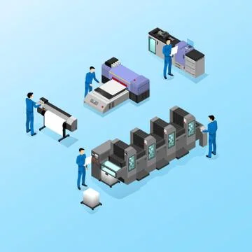 Professional equipment for various types of printing in the field of advertis Illustrazione stock