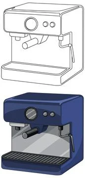 Professional Espresso Coffee Machine Vector Illustration in Line Art and Colo Stock Illustration