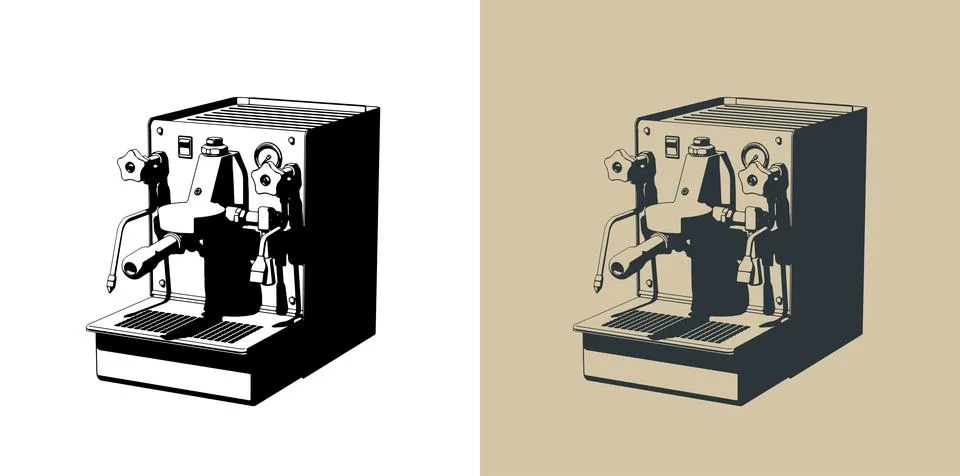 Professional espresso machine illustrations Stock Illustration