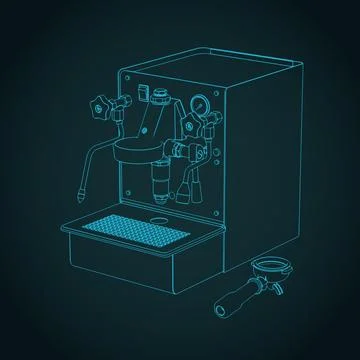 Professional espresso machine technical illustration Stock Illustration