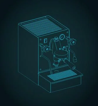 Professional espresso machine technical isometric blueprint Stock Illustration