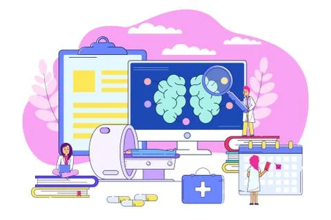 Professional examination brain conept, vector illustration. Medical treatment イラスト素材