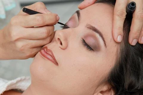 Professional eye makeup application Stock Photos
