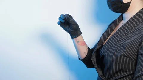 Professional eyebrow prepares thread for eyebrows. Stock Footage 130084336