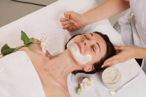 Professional face care brush for cosmetic procedures that evenly distribute.. Stock Photos