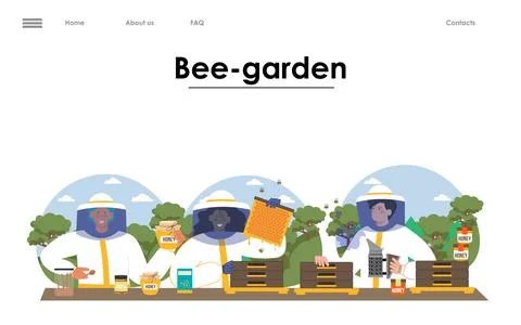Professional farmer work on bee garden vector landing page Stock Illustration