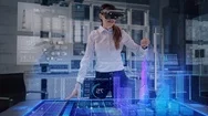 Professional Female Architect Wearing Augmented Reality Holo Lens. Stock Footage