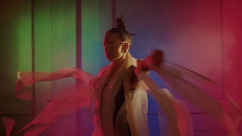Professional female ballet dancer is dancing modern style with closed eyes Stock-Footage 100823867