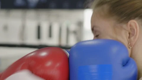 Professional Female Boxer in Gloves Blocking Punches of Opponent Video stock 119089704
