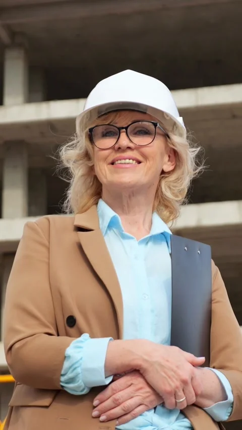 Professional female engineer posing at construction site Stock-Footage 341442324