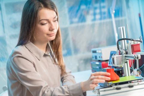 Professional female engineer working with 3d printing Stock Photos