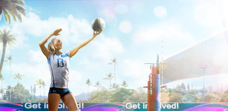 Professional female volleyball player in action on the court Stock Photos