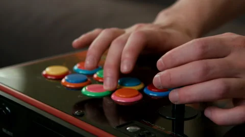 Professional Fighting Game player using an arcade joystick to practice. Video stock 50122257