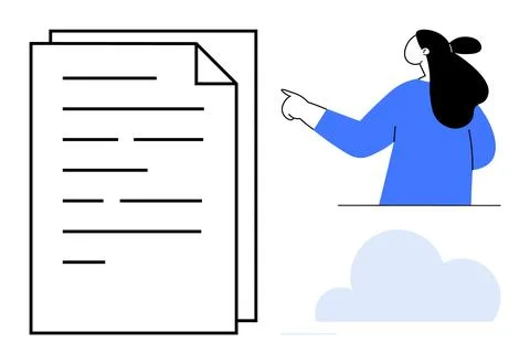 A professional figure points to a stack of documents. Ideal for business pres Illustrazione stock