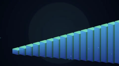 Professional financial growth chart with glowing blue and green blocks risi.. Stock Footage 345775440