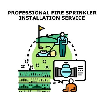 Professional fire sprinkler system installation and lawn care Stock Illustration