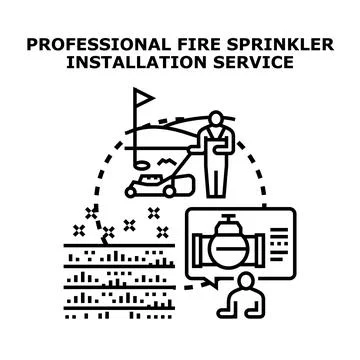 Professional fire sprinkler system installation and lawn care Stock Illustration