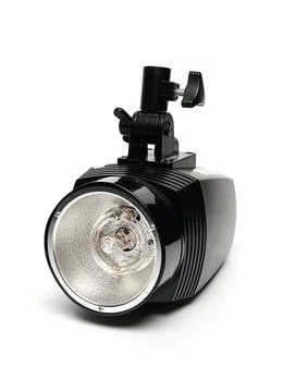 Professional flash for camera closeup isolate on white background 스톡 사진