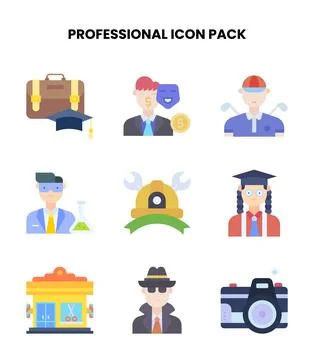 Professional Flat Scalable Icons Pack 库存插图