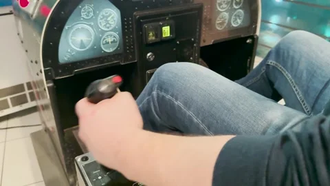 Professional flight simulator station, learner pilot joystick navigation Stock Footage 305745853